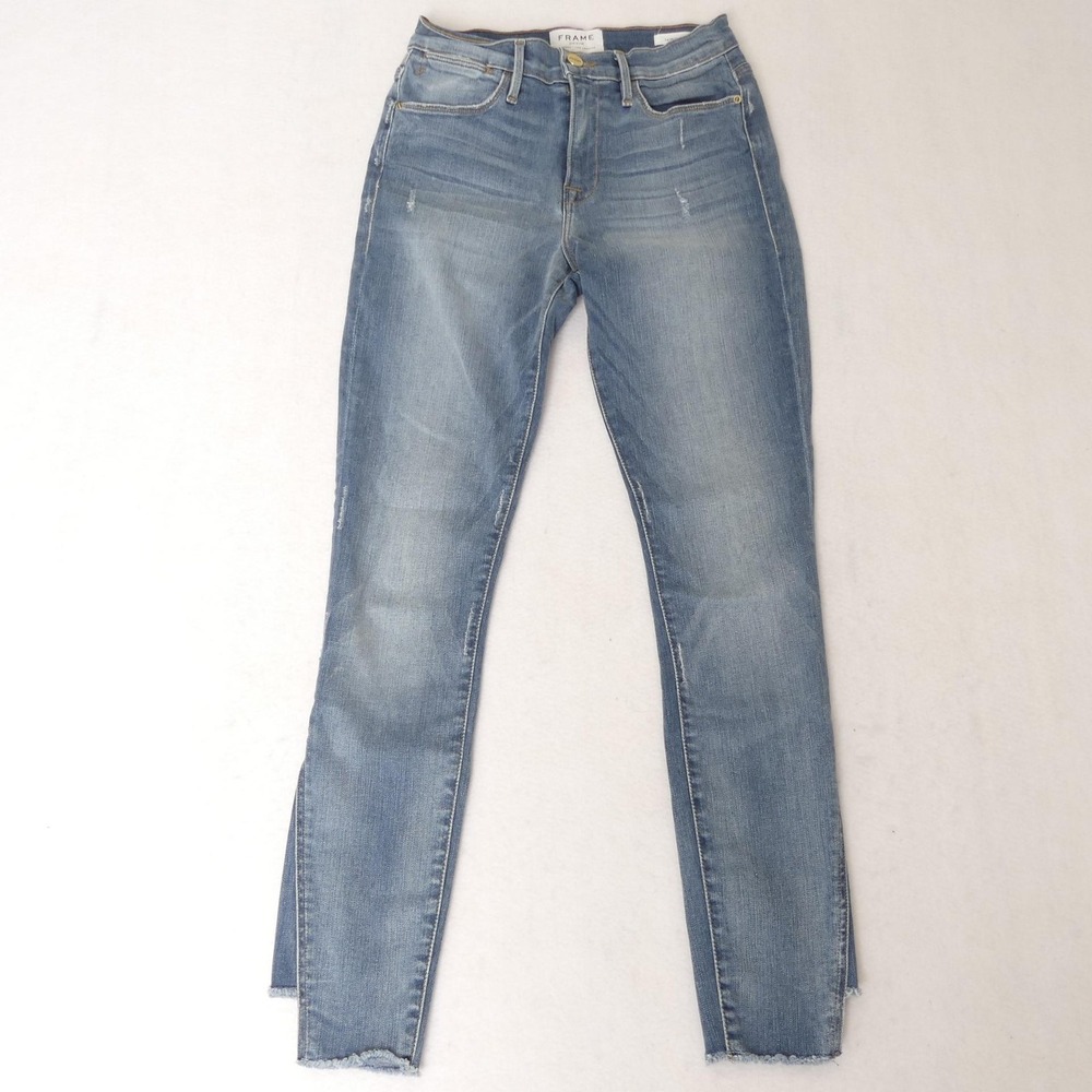 Frame Le High Skinny Jeans Womens 26 Blue Brummel Distressed Raw‎ Hem Made USA